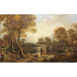 John Crome the Old (laut rücks. Bez.), Herbstliche Landschaft mit Personen (bei Norwich), Ölgemälde