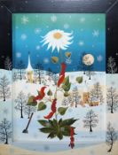 Anita Büscher-Harling, Winterlandschaft mit Eichhörnchen, Gemälde mit Künstlerrahmen von 1978