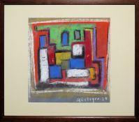 Rudolf Ausleger, Geometrisch-kubische Komposition, Pastell von 1928, unter P.partout gerahmt
