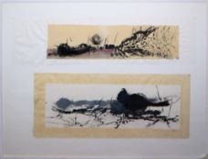 René Böll, 2 Kompositionen, Tusche/Aquarell von 1993, gerahmt