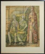 Ernst Theodor van Briel, Figuren in Gewänder, große Gouache von 1932, gerahmt