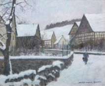 Ferdinand Barth, Winterliches Dorf, Ölgemälde gerahmt