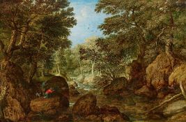 Marten Ryckaert, Eine bewaldete Flusslandschaft mit Jägern