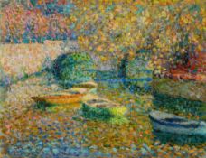 Henri Eugène Augustin Le Sidaner, Les petites barques, automne, Quimper