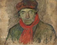 Mela Muter (Maria Melania Mutermilch), Mann mit rotem Schal. Rückseitig: Sitzender Jüngling