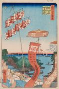 Utagawa Hiroshige, Nichiren Buddhisten auf der Kanasugi-Brücke