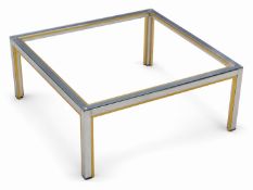 An Italian Chrome and Gilt Metal Coffee Table with Glass Top. Designed by Renato Zevi for Romeo