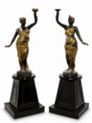 A Pair of Large Venetian Style Bronze Figural Lamps on Plinths. 192cm.