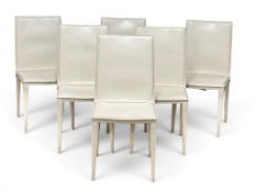 A Set of Six Italian Leather Bottega Dining Chairs. Designed by Renzo Fauciglietti and Graziella