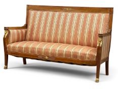 A French Empire Revival Giltwood and Mahogany Framed Sofa. C.1920-30, Early 20th Century. 153.