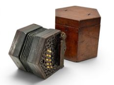 A Rosewood Concertina with Mahogany Box. Late 19th Century.