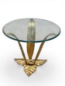 A Casa Padrino Brass Leaf Coffee Table with Glass Top. 70x54cm.