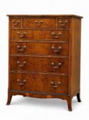 A Quality George III Style Yew Wood Chest of Drawers with Solid Oak Lining. Three drawers over four,
