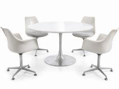 A Tulip Dining Table and Four Chairs. Designed by Maurice Burke for Arkana. C.1960.