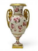 A Chamberlain Worcester Amphora Form Vase. C.1815, Early 19th Century. Hand painted pink roses on