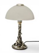 An Italian Silver Table Lamp. By Giovanni Ottaviani. With a mushroom frosted glass shade and Art