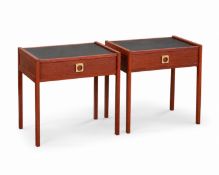 A Pair of Danish Teak and Leather Top End Tables.