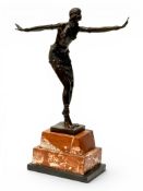 A Large Art Deco Bronze Dancer on Marble Base. After Demétre Horalamb Chiparus. J.J Depose Bronze