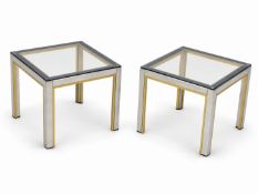 A Pair of Italian Chrome and Gilt Metal End Tables with Glass Tops. Designed by Renato Zevi for
