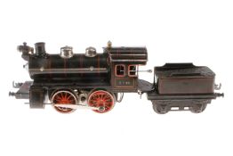 Bing B-Dampflok, Spur 1, elektr., schwarz, mit Tender und 1 el. bel. Stirnlampe, seitl.