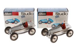 2 Schuco Studio Rennwagen 356 150, silber, Uhrwerke intakt, LS und Alterungsspuren, L 14, je im