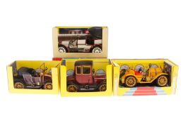 4 Schuco Oldtimer, Alterungsspuren, je im Karton, meist Z 2