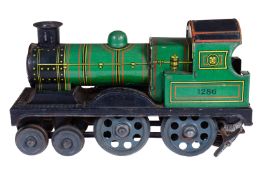 Günthermann 2-B Dampflok 1286, Spur 1/Bodenläufer, CL, Uhrwerk intakt, ohne Tender, Kleinteile NV,