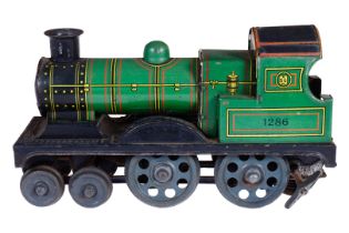 Günthermann 2-B Dampflok 1286, Spur 1/Bodenläufer, CL, Uhrwerk intakt, ohne Tender, Kleinteile NV,