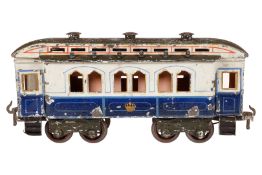 Bing Hofzugwagen 9218, Spur 1, uralt, blau/weiß, HL, mit Inneneinrichtung (NV), 4 AT und 2 DT,