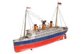 Bing Ozeandampfer 155/392, HL, Uhrwerk intakt, mit 2 Schrauben, 3 Schornsteinen und 2 Masten, tw NV,