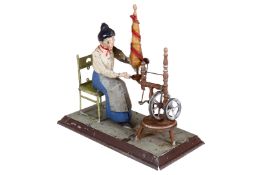 Günthermann Antriebsmodell Frau am Spinnrad, uralt, HL, leichte Alterungsspuren, L 17,5, Z 2,
