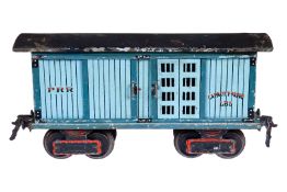 Märklin amerik. Pferde- und Gepäckwagen 1872 PRR, Spur 1, uralt, HL, mit 4 AT, Kupplungen besch., LS