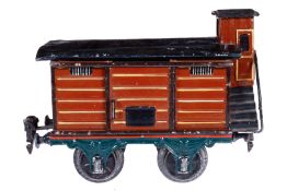 Märklin ged. Güterwagen, Spur 1, uralt, HL, mit BRHh und 1 ST, LS und gealterter Lack, L 15, Z 3