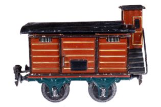 Märklin ged. Güterwagen, Spur 1, uralt, HL, mit BRHh und 1 ST, LS und gealterter Lack, L 15, Z 3