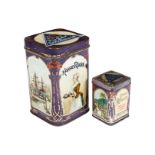 2 Kakaodosen Rüger Schokolade, für Kaufladen, um 1900, Alterungsspuren, kleine LS, H 5 und 9,5, noch