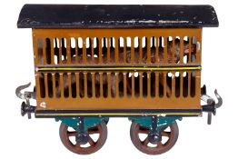Bing Tierwagen, Spur 2, uralt, HL, Gussräder, mit 2 Massewölfen, Alterungsspuren, Stirnseiten tw LS,