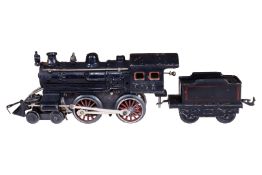 Bing 2-B amerik. Gusslok, mit 2A-Tender, Spur 0, HL, Uhrwerk hakt, mit Kuhfänger, Alterungs- und
