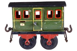 Bing Postwagen, Spur 0, uralt, HL, 2 AT, Dach ersetzt, kleine Ausbesserungen, Alterungsspuren, L