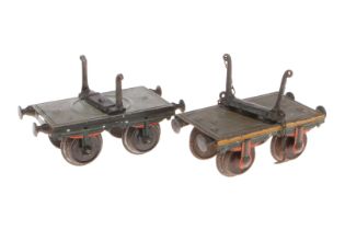 2 Märklin Drehschemelwagen, Spur 1, HL, LS und gealterter Lack, L 12 und 13, Z 3