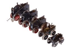 5 Uhrwerk Motoren für B-Lokomotiven, Spur 0, Uhrwerke intakt, tw Märklin/Bing, L 5, 8, 8,5, 9 und