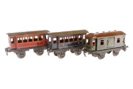 3 versch. Bing Wagen, Spur 1, CL, mit Fixkupplungen, LS, Z 3