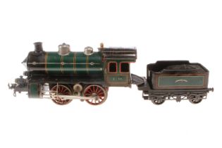 Bing B-Dampflok, Spur 1, Starkstrom, grün/schwarz, mit Tender und 2 el. bel. Stirnlampen,