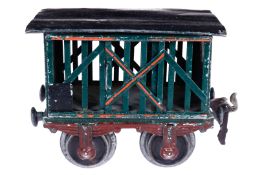 Märklin Viehwagen, Spur 1, uralt, HL, mit 2 ST, 1 Kupplung lose anbei, LS und gealterter Lack, L 12,
