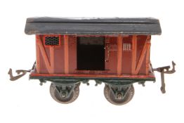 Bing Pferdetransportwagen, Spur 0, uralt, HL, mit Inneneinrichtung und 2 ST, LS tw ausgeb., L 11,