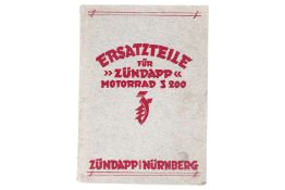 Ersatzteil-Katalog für Zündapp Motorrad S 200, 75 Seiten, um 1930