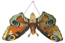 Handziehspiel Schmetterling, mit beweglichen Flügeln, uralt, fein CL, Ziehmechanik NV und tw def.,