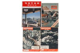4 Autozeitschriften, ADAC Motorwelt 1956, Heft 8, Motorrad 1961, Nr. 11 und 13 und Motor Revue 1955,