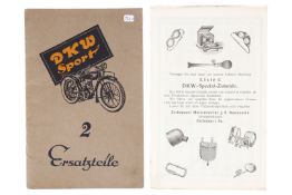 Ersatzteil-Liste für Motorrad DKW Sport Nr. 2, 1926, 40 Seiten, mit Preisliste