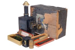 Bing Laterna Magica, um 1900, auf Löwenfüßen, mit versch. Objektiven und Filmvorrichtung,
