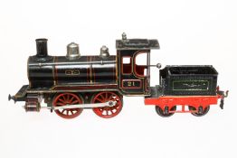 Märklin B-Dampflok 21, Spur 1, uralt, schwarz, mit falschem Tender, Uhrwerk def., Z 4